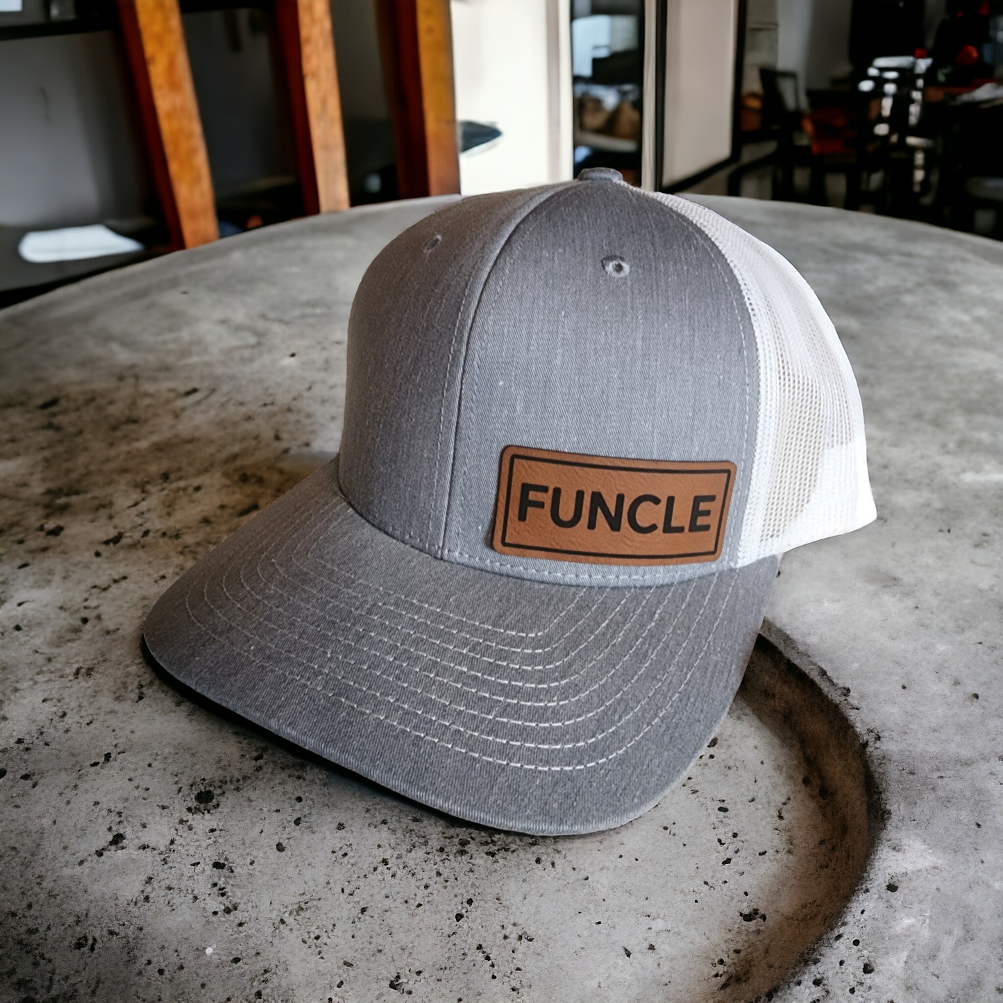 Traditional baseball cap with "FUNCLE" leather patch