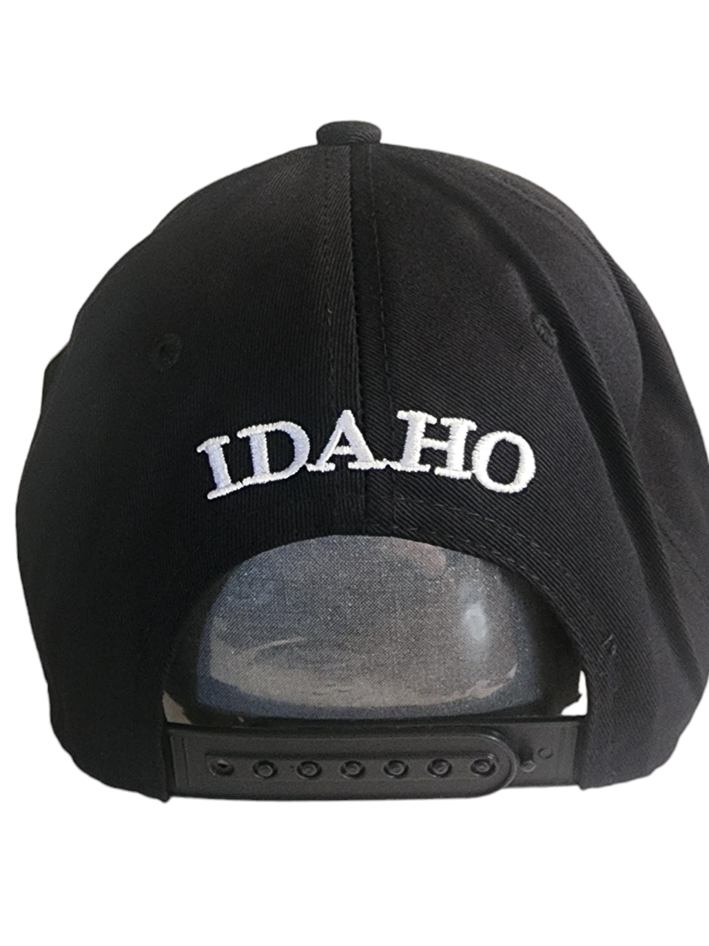 Flat bill snap back hat with embroidered Idaho patch