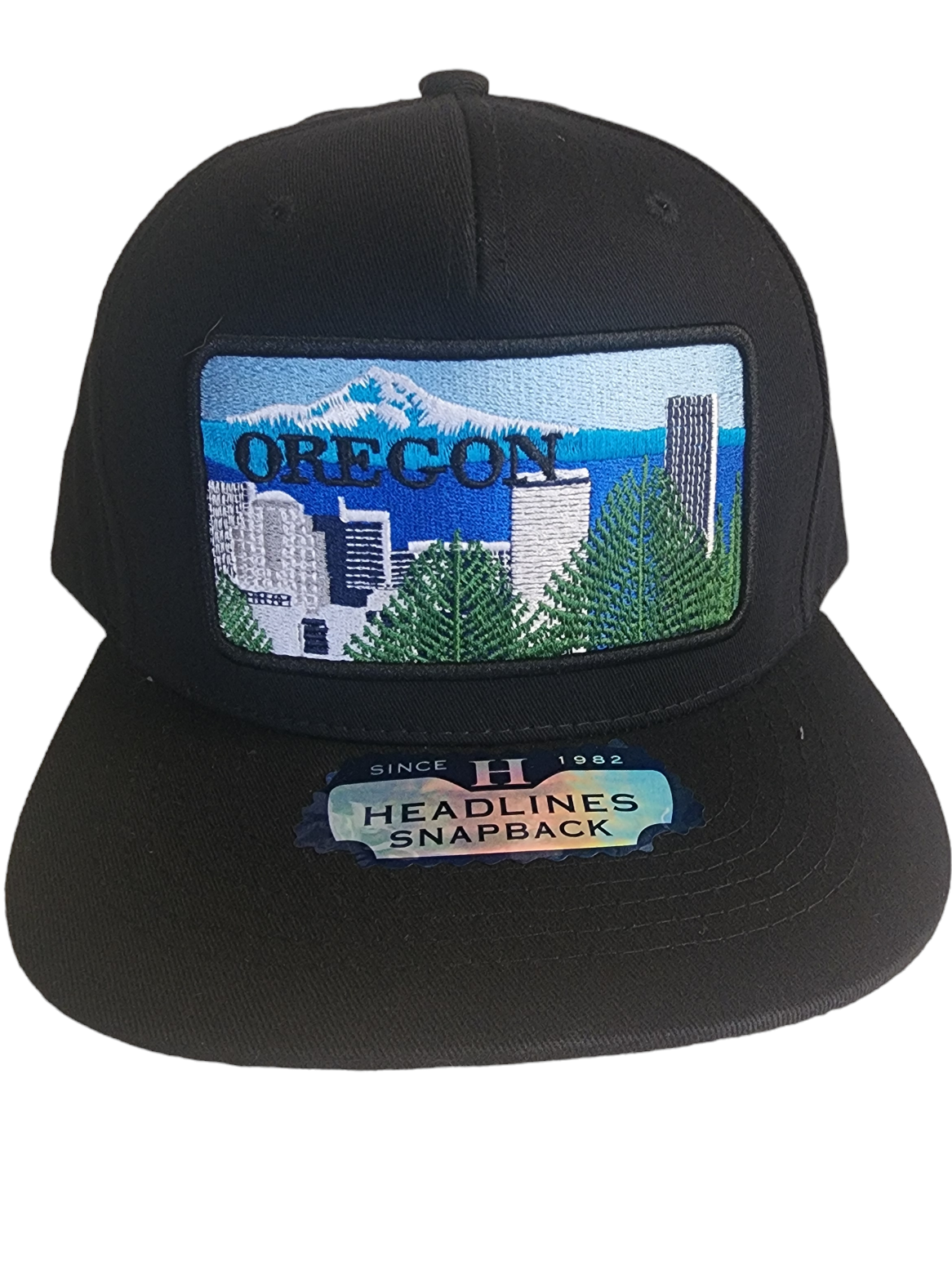 Flat Bill snap back hat with embroidered Oregon Patch