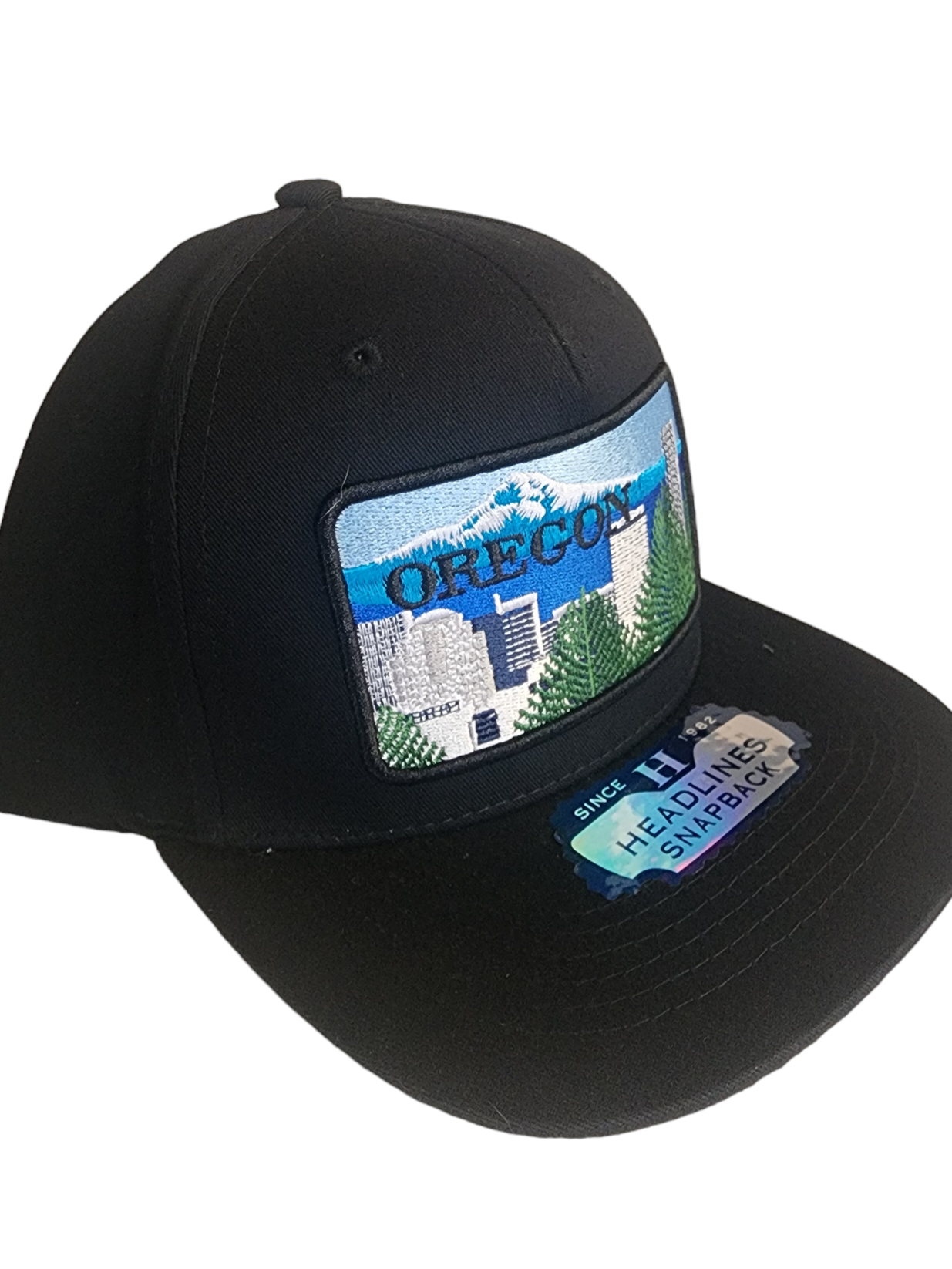 Flat Bill snap back hat with embroidered Oregon Patch