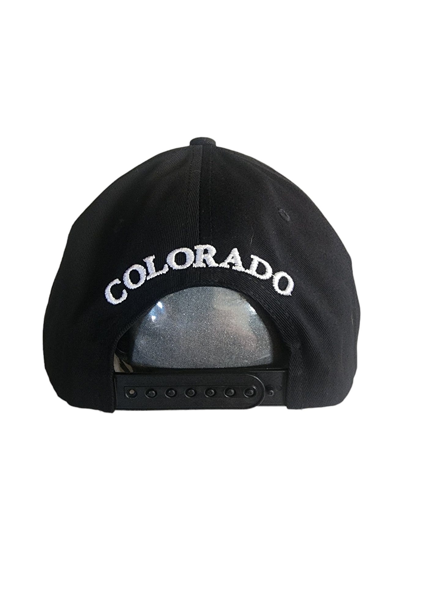 Flat bill trucker snap back hat with embroidered colorado patch