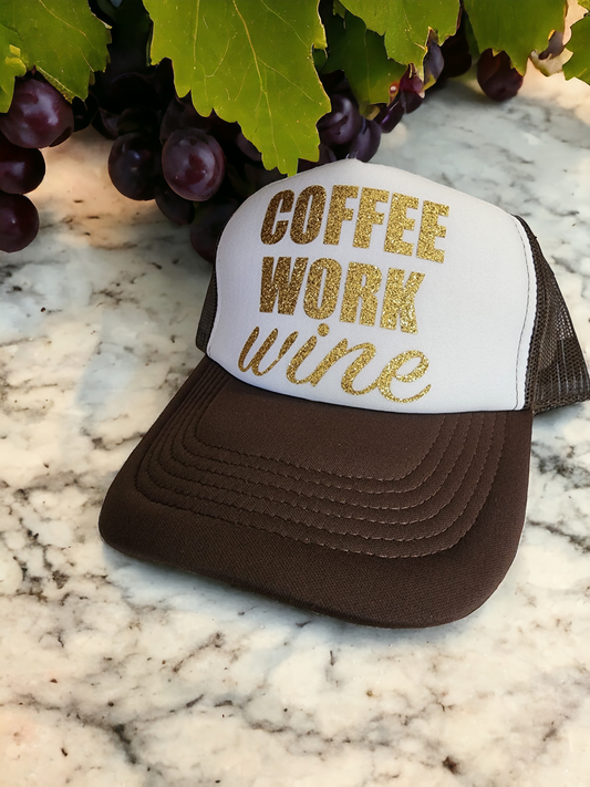 Traditional Trucker Hat "Coffee Work Wine"